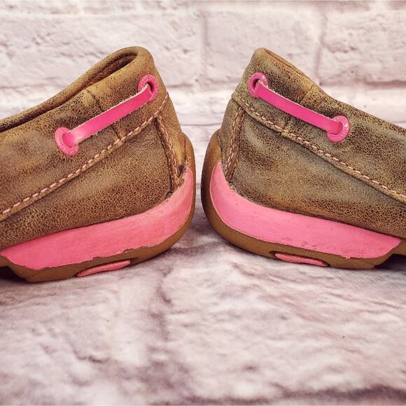 Youth Twisted boots driving bomber moc pink leather shoes size 1 (3t) - Picture 6 of 10